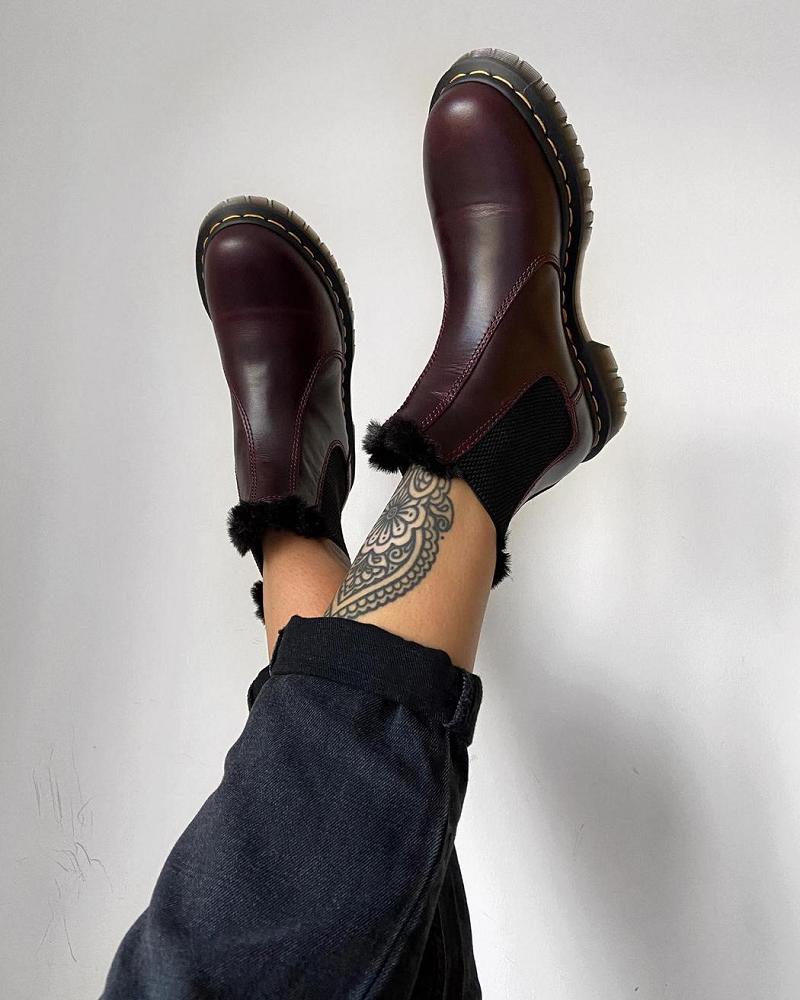 Burgundy Women's Dr Martens 2976 Leonore Faux Fur Lined Chelsea Boots | CA 110UZG